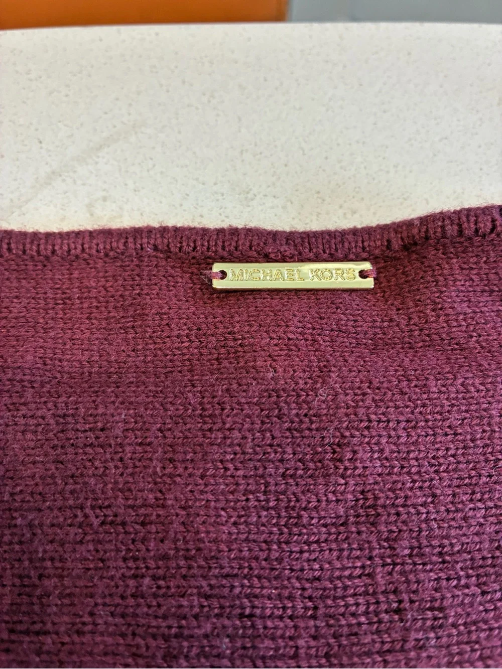 Michael Kors Womens Burgundy Knit Crewneck Pullover Sweater Logo Zip Accent L